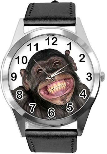 TAPORT Schwarze runde Uhr aus Leder für Fans von Monkey, Schwarz , Gurt