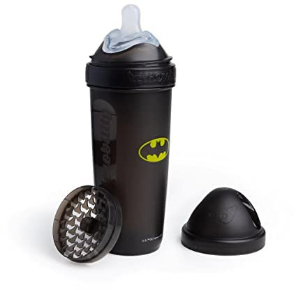 Herobility DC Batman Double Anti-Colic Baby Bottle | Award-Winning Hero Baby Bottles | Soft Breast- Like Teat, Easy Mixing Lid & Net | 340ml/12 fl oz