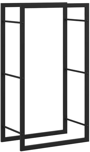 Gecheer Kaminholzregal Innen Metall Holzregal Kaminholz Innen Außen Holzlager Holzunterstand für Kaminholz Aussen Brennholzregal Brennholzlager Kaminholzunterstand Mattschwarz 50x28x94 cm Stahl