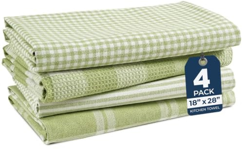 LANE LINEN Kitchen Tea Towels Set – 4 Pack (18” x 28”) 100% Cotton Dish Towel, Absorbent & Quick Drying Kitchen Cloth with Hanging Loop - Sage Green