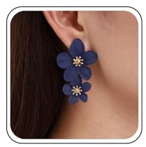 Cimenexe Böhmische Harz Blume Ohrringe - Blau Emaille, Übertrieben Baumeln, Blumigen Blütenblatt Ohrstecker Schmuck Für Frauen Und Mädchen (Blau)