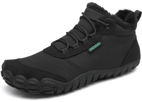SAGUARO Barfußschuhe Winter Herren Winterschuhe Damen Gefüttert Winterstiefel Warm Barfusschuhe Wasserabweisend Schneestiefel Outdoor Winterboots Schwarz,EU GR.44