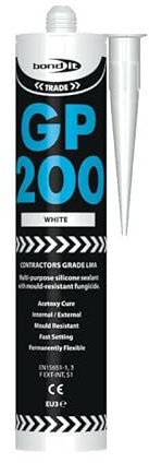 Bond-It GP200 General Purpose Silicone Sealant Waterproof - EU3 Cartridge 280ml Bath Shower Basin Window Frames Quick Drying (White)