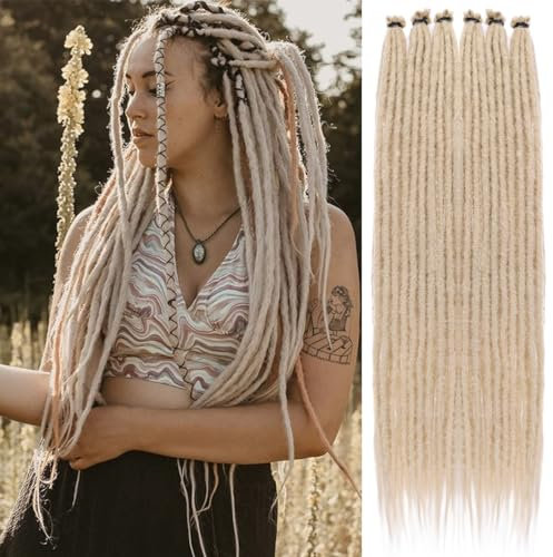 Leeven 18 Inch Blonde Dreadlock Extension 20 Strands Reggae Dreadlocks Synthetic Hippie Single Ended Dreads 0.6 Width Handmade Crochet Locs Hair Extensions /613#