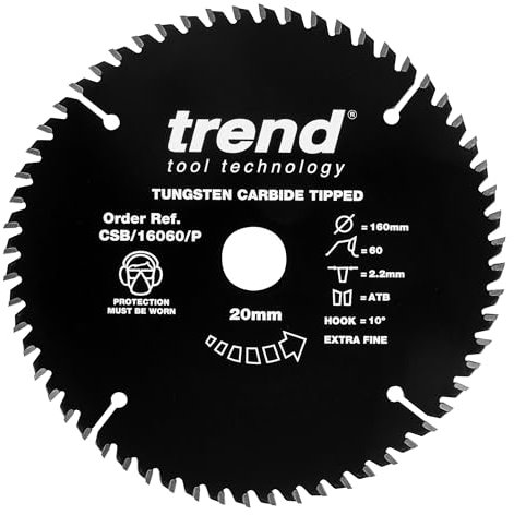 Trend Wood PTFE Circular Saw Blade, 160mm Diameter, 20mm Bore, 60 Teeth, TCT, 2.2mm Kerf, CSB/16060/P