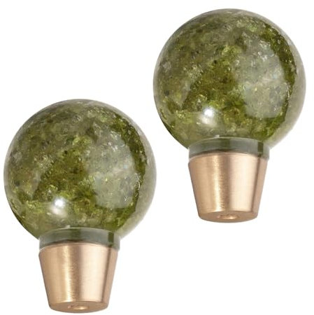 mookaitedecor Set of 2 Natural Peridot Crystal Ball Drawer Knobs with Screws, Resin Round Ball Sphere Green Healing Stone Knobs Handles Pulls for Cabinets Cupboard Kitchen Door Wardrobe Dresser