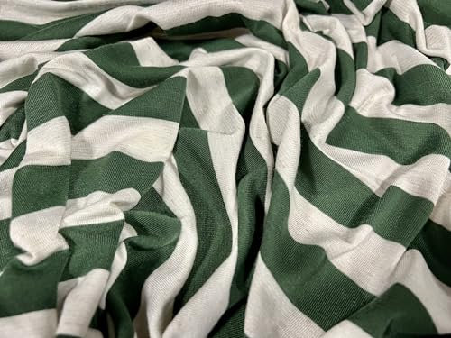Viskose-Spandex-Stretch-Stoff, Single-Jersey, Meterware, gestreift, grün und elfenbeinfarben