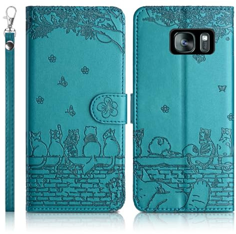 Succtopy Handyhülle für Samsung Galaxy S7 - Premium PU Lederhülle, Klappbar Flip Case Tasche Mit Magnet, Kartenfach, Standfunktion - Schutzhülle in Blau