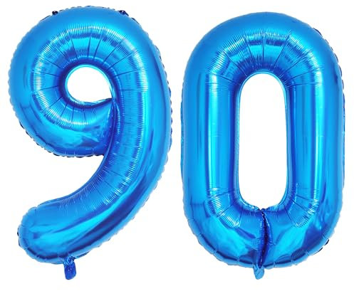 Ponmoo 40 inches Foil Balloons Numbers 90 Blue (101cm), Inflatable Helium or Air, Giant Balloon Number 0-9, 10-29, 30-100, Grand Balloons for Anniversary Wedding Birthday Party Decoration