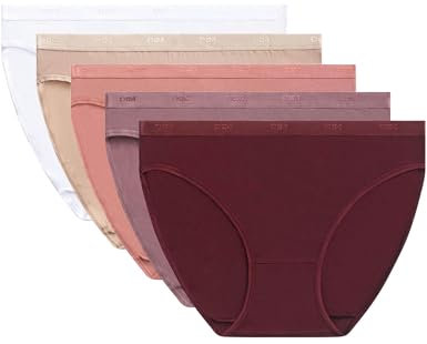 DIM Culotte Femme Les Pockets EcoDIM Coton Classique x5, Rubis/Violet/Rose/New Skin/Blanc, L