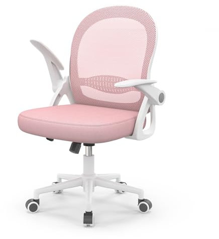 naspaluro Home Office Chair Ergonomic Desk Chair Swivel Computer Chair Mid-Back Mesh Chair with Flip-up Armrests and Lumbar Support for Home/Office - Pink
