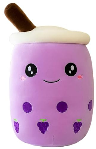 BAIYSFFG Cute Cartoon Boba Milk Tea Soft Plush Doll, Giant Boba Bubble Plushie Stuffed Tea Cup Pillow Gift Toys(Brown,25CM) (Purple-24cm)