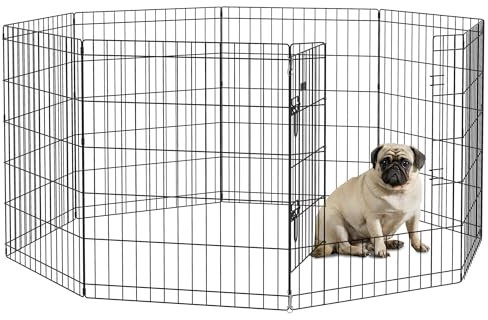 PawHut Recinto per Cani Gatti Cuccioli, Box per Animali da 8 Pezzi in Filo di Metallo, 76 x 61cm Nero