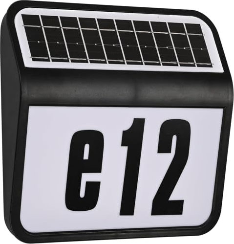 UISEBRT Numero civico a LED solare illuminato in acciaio inox, numero civico solare con 2 LED per esterni, lampada solare con interruttore crepuscolare e pannello solare in silicio amorfo (nero)