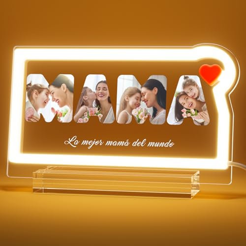 witfox Día de la Madre Regalo Personalizado - Acrílico Personalizado Canción con Foto, Neón Música Placa, Día de la Madre Regalo Original,Tres Bases para Elegir, Puerto USB