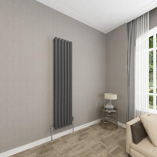 Sky bathroom | 1600x354mm - Modern Anthracite Vertical Double Panel Oval Column Radiator Central Heating Designer Radiator