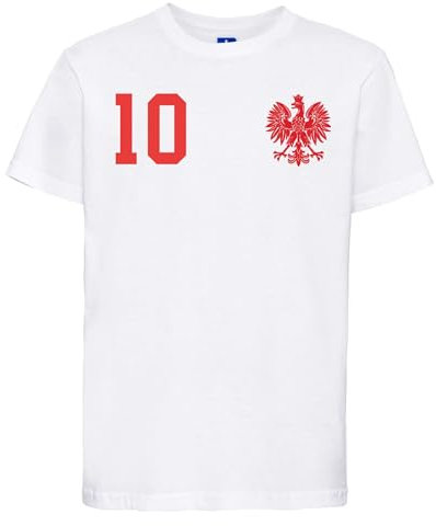 Polen Kinder T-Shirt Polska Trikot Personalisiert mit Wunschname + Nummer - Weiß 6 Jahre (106/116)