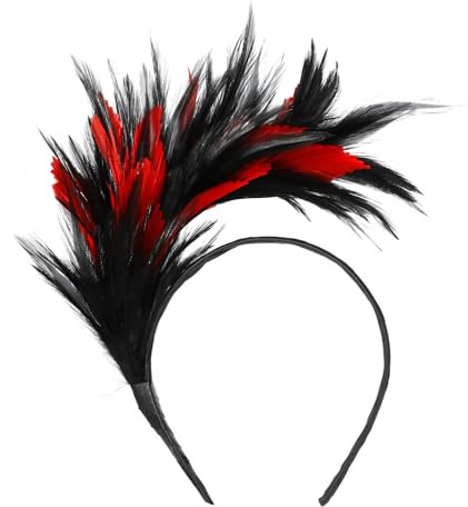 MWOOT Feder Haarschmuck Haarreif, 1920er Fascinator Kopfschmuck für Damen, Schwarz Rot Feder 20er Jahre Party Kostüm Stirnband für Halloween Karneval Cocktail Tee-Party Accessoires