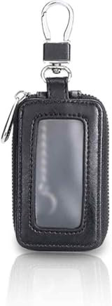 mkemka Car Key Chain Bag Universal Car Key Cover with Metal Hook and Keyring Zipper Bag Transparent Window Auto Key Case Cover for Men Women Black