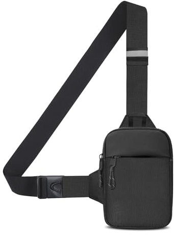 PCKOBEVER Kleine Schultertasche, Brusttasche für Herren, wasserabweisend, Umhängetasche, leichte Schultertasche, Rucksack mit verstellbarem Riemen für Sport, Outdoor, Reisen, Camping, Schwarz, Schwarz
