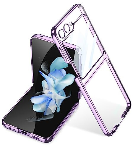 Reevermap for Samsung Z Flip 7 FE Case Built-in Screen Protector Tempered Glass, Clear Samsung Flip 6 Phone Case Shockproof Ultra Thin Hard PC Plated Edges Anti-Scratch Protective CoverPurple