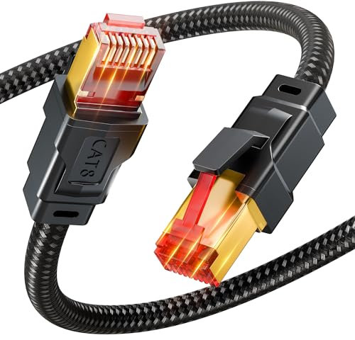 Lan Kabel 5Meter, CAT 8 Netzwerkkabel, 40Gbps 2000Mhz Hochgeschwindigkeit Ethernet Kabel, RJ45 Gigabit Nylon Geflochten Internet Patch Kabel für Router,Modenm,PC,PS4/5, Schneller als Cat6, Cat7