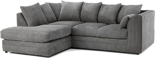 ET Jumbo Cord Fabric Sofa - 3 Seater and 2 Seater - Jumbo Cord Fabric (Grey, Left Hand Corner)