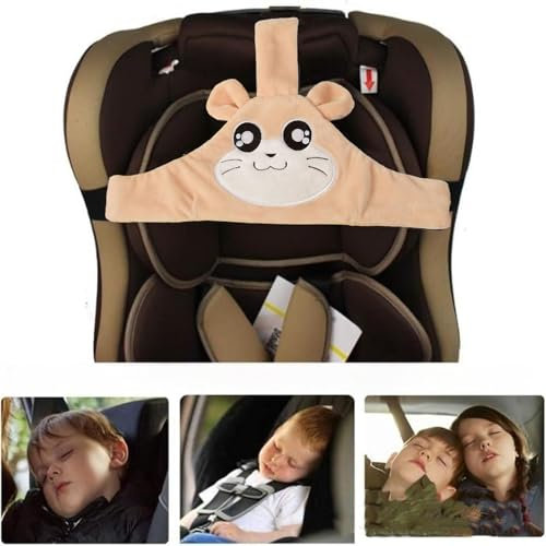 PeiDog soporte de cabeza para asiento de coche para bebé, cinturón fijo para dormir, correa de cabeza para alivio del cuello del asiento del coche para niños pequeños (marrón).