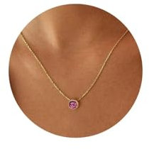 TINGN Gold Geburtsstein Halskette für Mädchen, Oktober Geburtsstein Turmalin Kette 18K Vergoldet Edelstein Anhänger Halskette Personalisierte Kette Schmuck Geburtstag Geschenk für Damen Mädchen