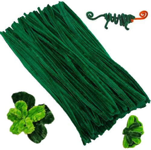 100 Stück Pfeifenreiniger Chenilledraht 30CM Biegeplüsch Kunst Pfeifenputzer Bunt Bastelset Bendable DIY Twist Stick Biegeplüsch Bunt zum Basteln für Zum Basteln und Dekorieren(Dunkelgrün)