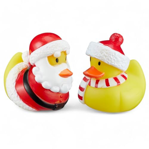 MIJOMA 2er Set Badeenten Badewannenspielzeug, Handbemalt & Latexfrei, Perfekt für Partys, Geburtstage, Weihnachten, Baby-Partys & Mehr – Tolle Badezimmerdekoration, 8 cm Hoch (Santa & Frosti)