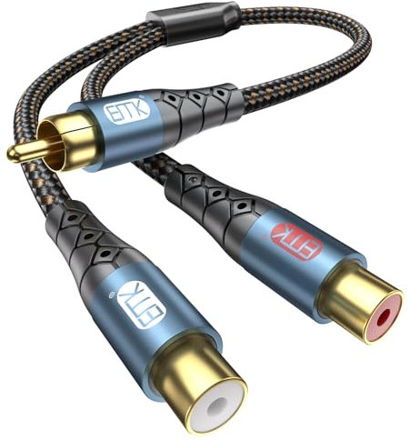 EMK Adattatore RCA 30cm, 1 maschio a 2 femmina Adattatore cavo coassiale Splitter Cavo di estensione RCA (R&L) Splitter Cavo Rca a Coassiale per Subwoofer, AMP, Altoparlante (Maschio-2Female)