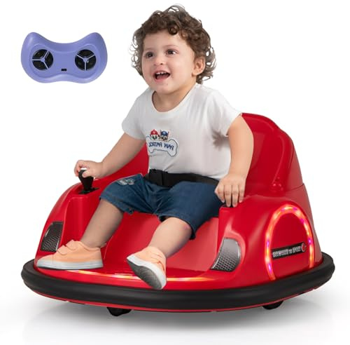 COSTWAY Autoscontro Elettrico per Bambini, Macchina Elettrica per Bambini con Luci LED, Connessione Wireless, Musica Giro a 360°, Macchina Cavalcabile per Bambini 18+ Mesi (Rosso)