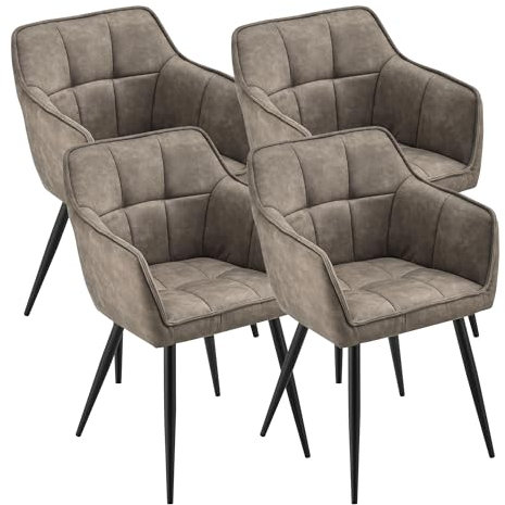 [en.casa] Esszimmerstuhl 4er Set Birmingham Armlehnstühle Bürostühle Polsterstuhl mit Rückenlehne Taupe mit Metallbeine 81 x 57 x 53 cm