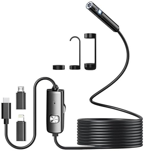 QESSUVNC Endoskop-Inspektionskamera, 1920 HD, flexibel, starre Inspektion, 360 ° Aufnahme, 8 + 1 LED, kein WLAN, wasserdichtes IP67-Rohr, Abflussrohr für Android, iOS, Tablet, Samsung (5 m)