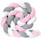 AmphaDeco 3 Strängiges Bettschlange Geflochten Knotenkissen, Babybett Umrandungen für Kantenschutz Baby, Bett Schlange Nestschlange Seitenschläferkissen Decoration,Weiß grau rosa,500cm