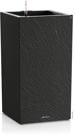 Lechuza Canto Slatestone 15938 Pot de Fleurs 30 LED High Gris foncé avec système d'irrigation, indicateur de Niveau d'eau et bac à Plantes avec Bande Lumineuse LED, Aspect Ardoise, 30 x 30 x 56 cm