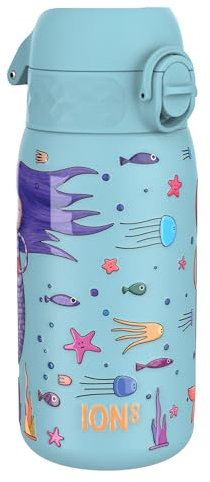 ion8 Botella Agua Inox Ligero para Niños, 400ml, Sin Aislamiento, a Prueba de Fugas, Fácil de Abrir, Cerradura Segura, Apta para Lavavajillas, Tapa Abatible, Fácil de Limpiar, Sirenas