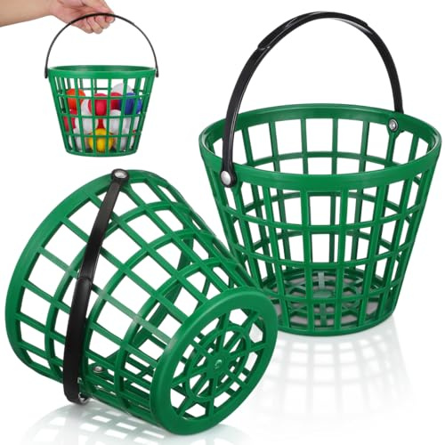 Amosfun Pack of 2 golf pickup baskets, basketball containers, golf basket holder for golf balls, portable golf ball, bucket, golf, ball bin, nylon green