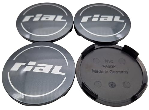 Rial Lot de 4 cache-moyeux 64 mm graphite (N32) avec logo argenté (RII) – Capuchon de jante d'origine