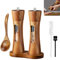 Salz und Pfeffermühle Holz, 2 Stück 20 cm Manuelle Pfeffer und Salzmühle mit Untersetzer Reinigungsbürste Keramikmahlwerk Verstellbar Salzmühle Gewürzmühle für Pfeffer Salz Gewürze