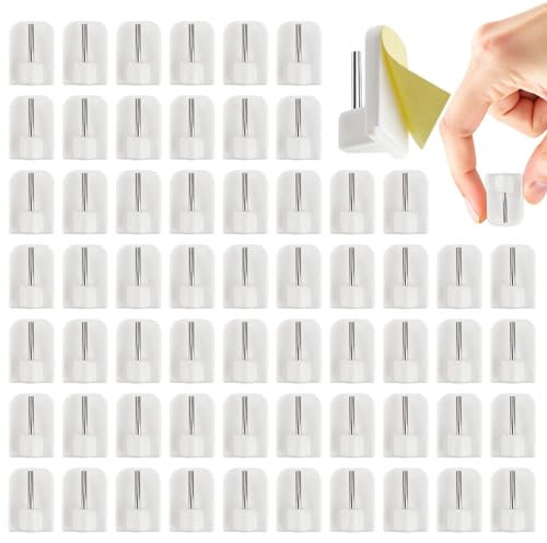 60 Stück Selbstklebende Gardinenhaken Weiß (24x17mm) für Gardinenstangen Vitragestangen - Klebehaken ohne Bohren, Gardinenhalter für Fensterdekoration