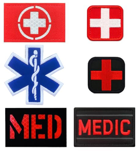 6 Stück Sanitäterkreuz Rubber Patch Stickerei Taktische Abzeichen für Taktische Rucksäcke,MedizinischeTaschen,Erste-Hilfe-Kits/Tasche,Outdoor-Abenteuer-Kits Hook and Loop Patch
