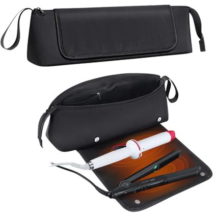 2-in-1 Heat Proof Mat & Hair Tools Travel Bag – Portable Storage for Hair Straighteners, Curling Irons, Hair Dryers & Accessories, Ideal Travel Accessory for Women
