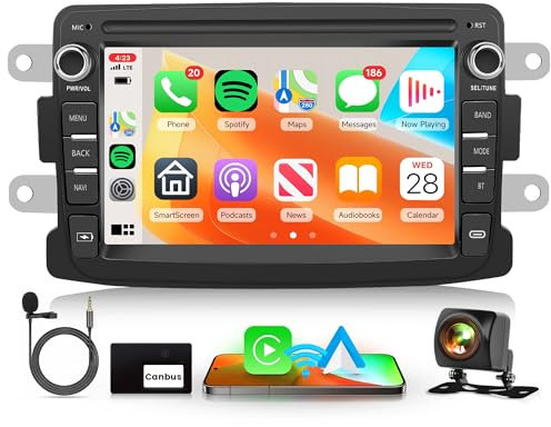 Android Autoradio für Renault Dacia Sandero Duster Captur Lada Xray 2 Logan Wireless Carplay 7 Zoll Autoradio mit Android Auto GPS Navi WiFi Mirror Link Bluetooth FM/RDS/HiFi Rückfahrkamera