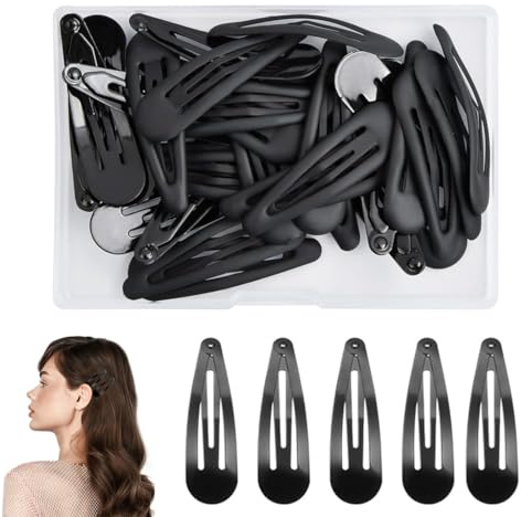 GXGM 50 Pièces Barrette Cheveux Femme, Snap Cheveux Clips, 3 cm Barrettes à Cheveux, Barrettes à Cheveux en Métal, Pinces à Cheveux pour Femmes Filles Enfants (Noir)