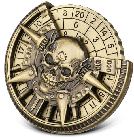Teschio Roulette Dadi Spinner, 7-in-1 Metallico Spinner Dadi DND, Ruota Teschio Fidget Spinners, Regali di D&D con Sacchetto Regalo Logo Drago, Giochi di Ruolo, Accessori per Giochi da Tavolo, Bronzo