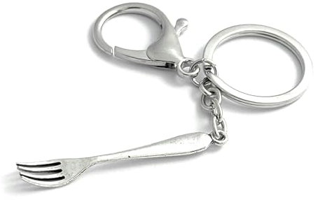 FizzyButton Gifts Fork Keyring Key Ring and Lobster Clasp with Silver Tone Charm