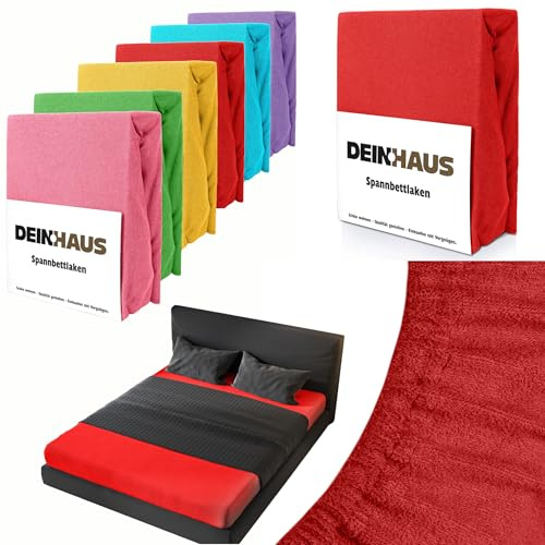 DH DEIN HAUS Frotte Spannbettlaken Baumwolle Bettlaken weich, pflegeleicht Farbe: Rot 200 x 220 cm