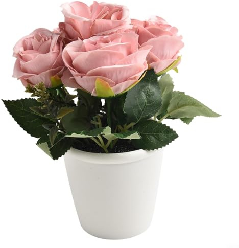 Piccolo albero di rosa artificiale in vaso bianco, piante decorative per interni, per casa, ufficio, ristorante, giardino, decorazione floreale in plastica (rosa)